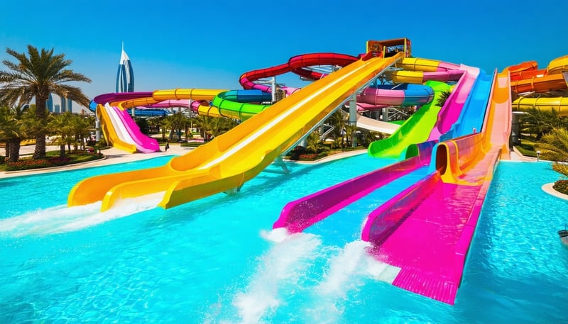 A vibrant Dubai water park with thrilling slides and relaxing lagoons